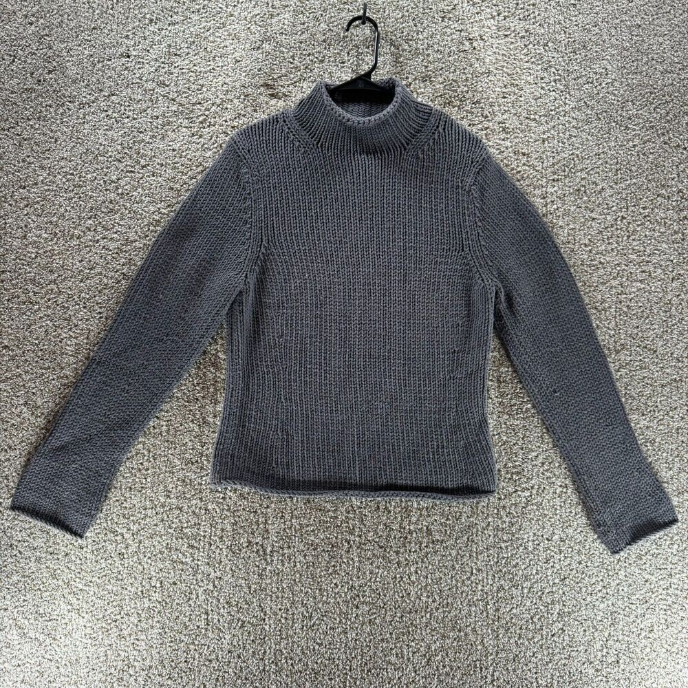 Vintage Tommy Hilfiger Sweater Women Large Grey Open Knit Pullover Mock Neck Y2K